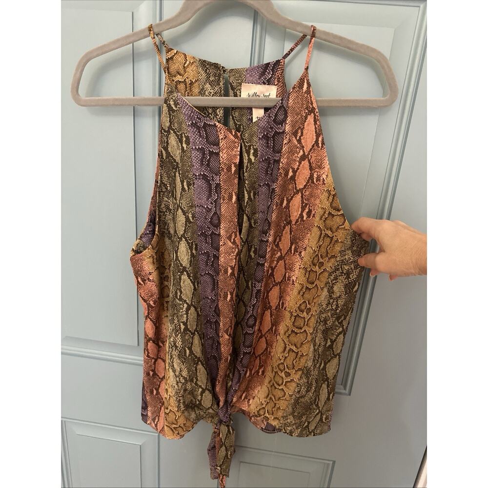 Womens Y2K Halter Brown Snakeskin Blouse‎ Colorful Top Boho Festival Size Medium